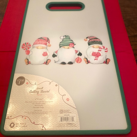 3 Christmas Gnomes Cutting Board By Core Kitchen With Built-In Handle 9” X 14.5” - Picture 5 of 13
